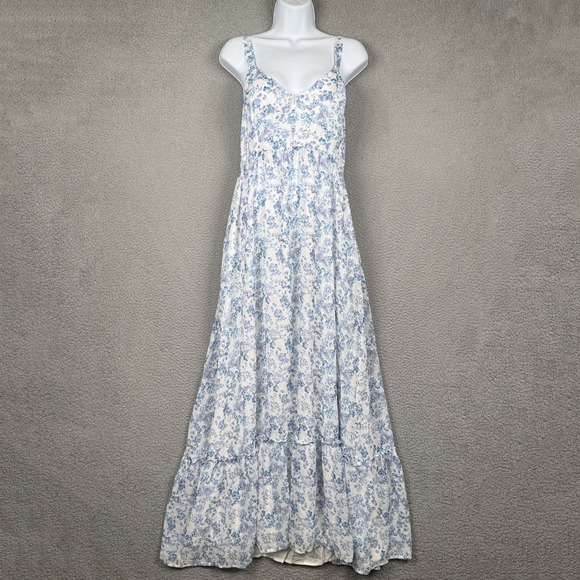 Lulus Dress Womens L White Blue Floral Maxi Tiered Romantic Sundress‎ Feminine - Picture 1 of 16